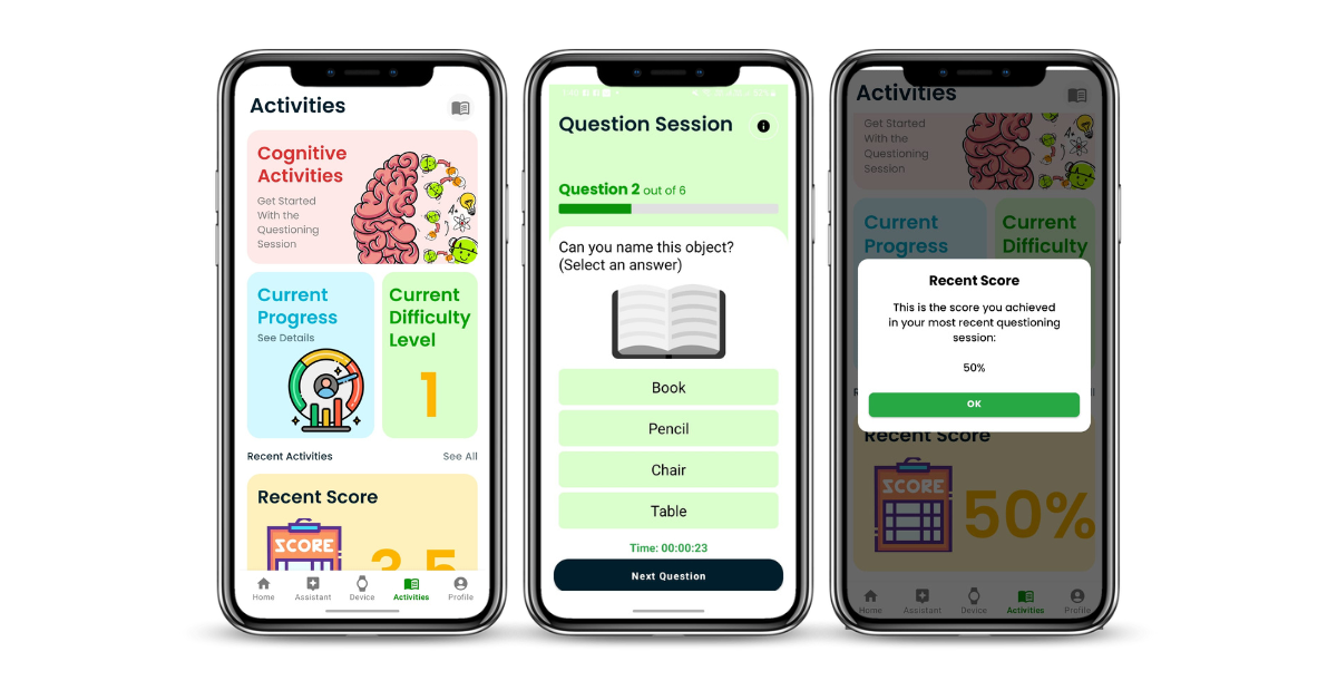 Cognitive health exercises screen